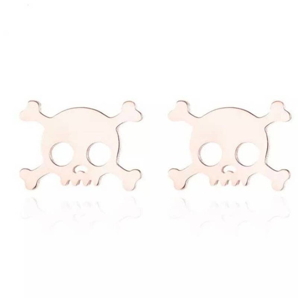 Rose Gold Skull Crossbones Earring Pair